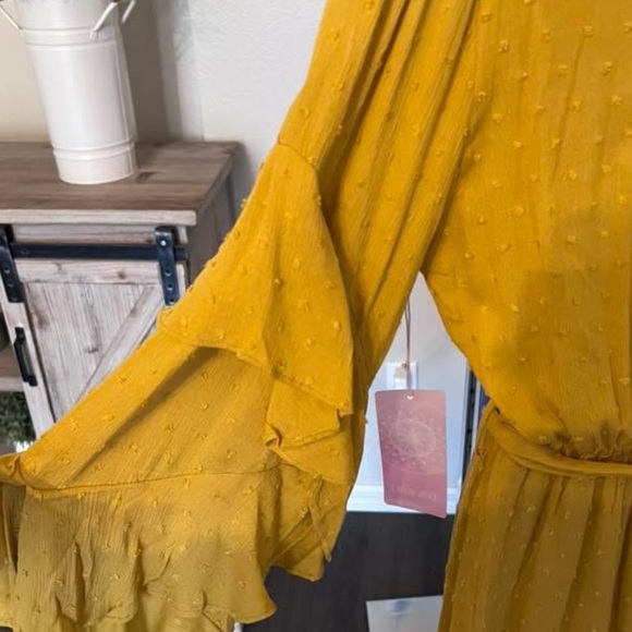 Nordstrom Mustard Long Sleeve Wrap Dress - Picture 3 of 6